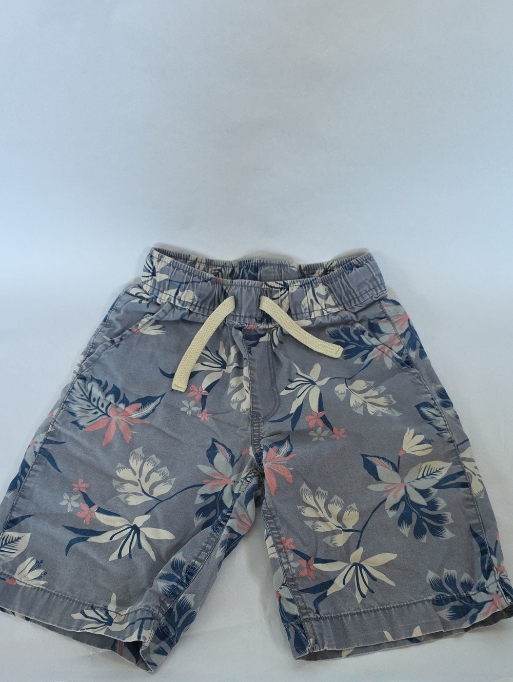 Place Gray Floral Drawstring Shorts with Navy & Coral Accents